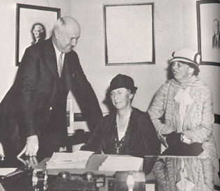 Along with Democratic National Committee chair Jim Farley, Eleanor Roosevelt with women’s political leader Molly Dewson, the initials of her name jokingly said to stand for “More Women” in government positions. (Social Security Administration)