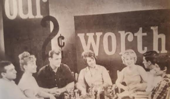 Second from left, Hillary Rodham making her first television appearance on a local Chicago station, with her high school "Cultural Values Committee." (WJCPL)