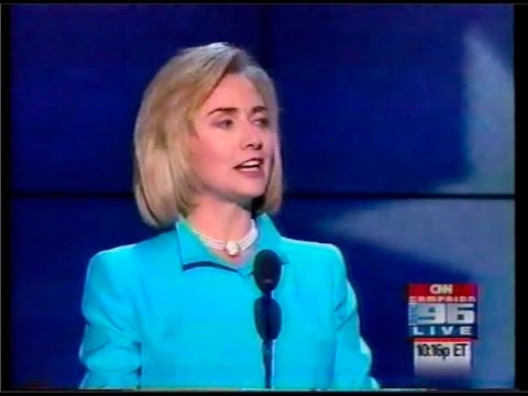 Hillary Clinton addressing the 1996 National Democratic Convention, the first incumbent Democratic First Lady to do so since Eleanor Roosevelt in 1940. (Youtube.com)