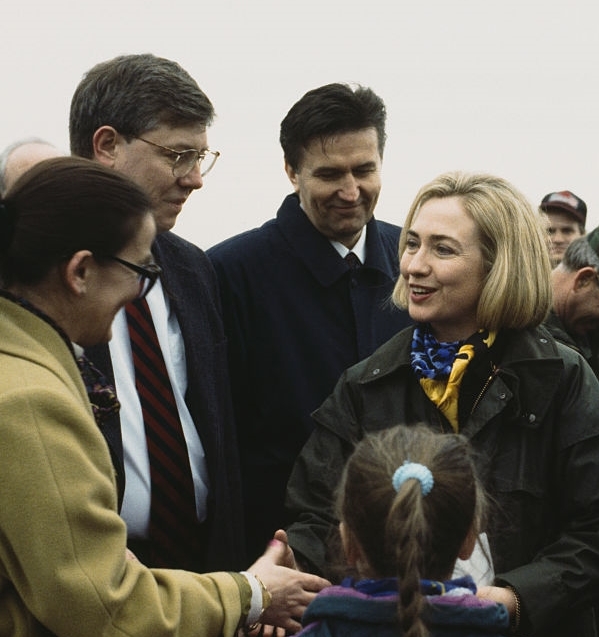Hillary Clinton visited war-torn Bosnia in 1996, then a combat zone. (Getty)