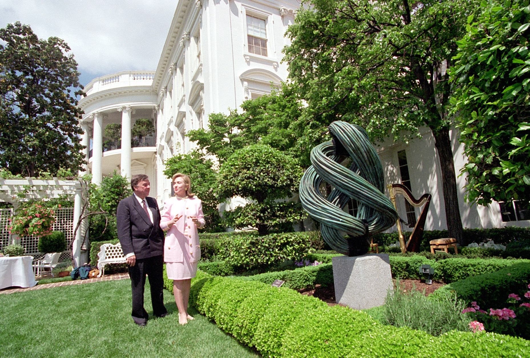 Hillary Clinton in the White House Sculpture Garden she created. (WTOP)