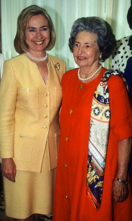 Hillary Clinton with Lady Bird Johnson at the time of the former's spring 1993 speech at the LBJ Library. (Corbis)