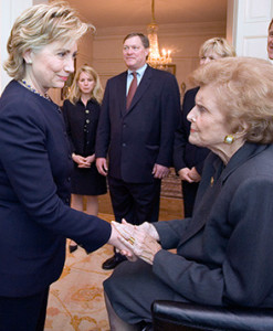 Hillary Clinton offers her sympathy to Betty Ford in Blair House at the time of President Ford's 2007 Washington funeral. (David Kennerly)