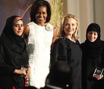 Among the policy issues Michelle Obama shared with Hillary Clinton was advocating US support for institutional equality of women in Afghanistan. (WH)