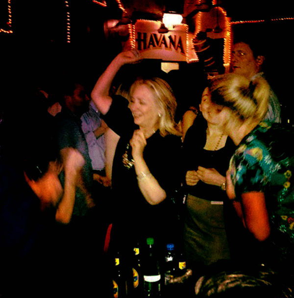 Clinton dances at Cafe Havana in Cartagena on April 15, 2012. (foreignpolicy.com)