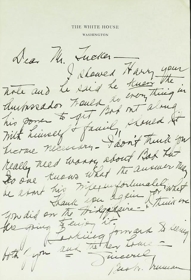 Bess Truman’s letter to Charlie Tucker, illustrating her prerogative of influence. (unknown online autograph catalogue, circa 2000s)