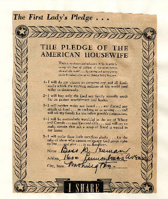 Bess Truman’s signed pledge to conserve food at the White House. (HSTL)