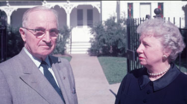 In later years, Harry and Bess Truman stand in front of her grandfather’s home, where they lived their entire married life. (history.com)