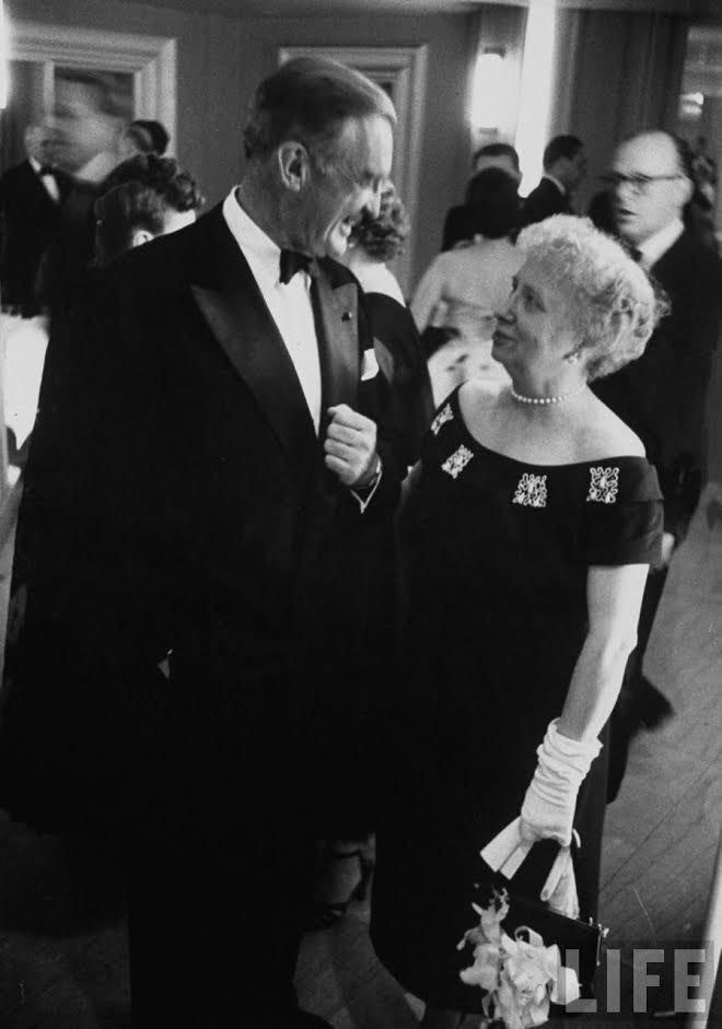 Bess Truman conferring with U.S. Senator Stuart Symington of Missouri. (Life)
