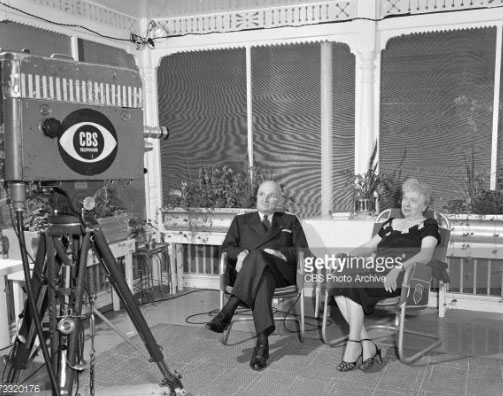 The Trumans photographed during their only joint television interview, three years after leaving the White House. (CBS)