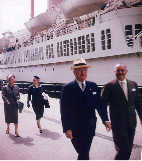 Harry and Bess Truman during their six-week European trip made with Sam and Dorothy Rosenman as their companions. (HSTL)
