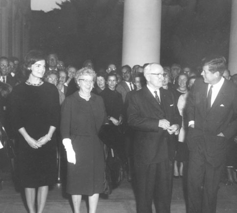 During their 1961 White House stay, the Trumans join the Kennedys. (JFK Library)